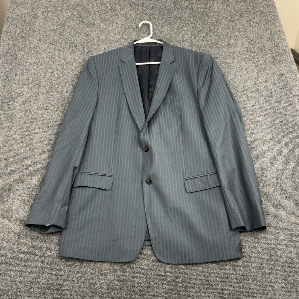 Versace Collection Blazer Mens 56 Blue Wool Pinstripe Two Button Luxury Business